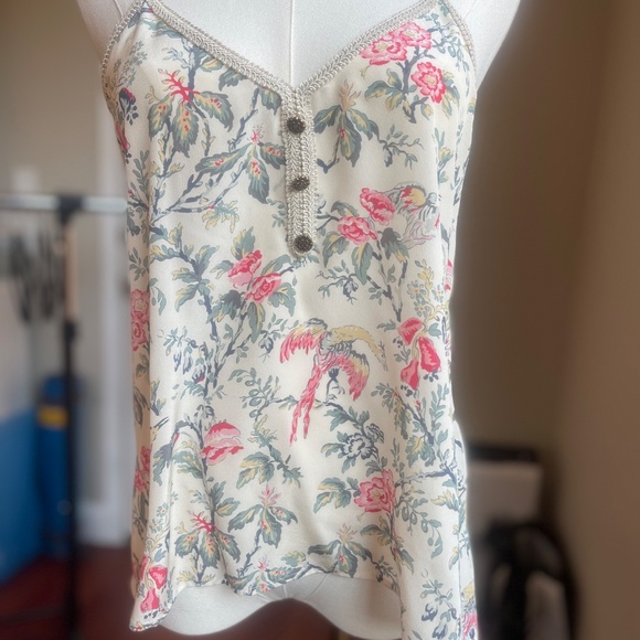 NWOT The Kooples Floral Silk Spaghetti Strap Top Sz Small - Picture 1 of 7